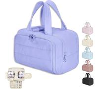 Convely Toiletry Bag, Travel Cosmetic Bag, Large Capacity Wide-Open Travel Cosmetic Bag, Waterproof Portable Pouch Open Flat Toiletry Bags for Women with Divider and Handle, Light purple, moden