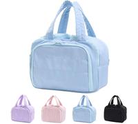 Convely Toiletry Bag, Travelfree Toiletry Bag, Large Capacity Wide-Open Travel Cosmetic Bag, Puffy Cosmetic Makeup Bag for Traveling, Accessories, Essentials, Toiletries (Blue)