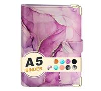 Convend A5 Refillable 6 Ring Leather Budget Binder, Mini Notebook Cover for A5 Filler Paper, Loose Leaf Personal Planner with Magnetic Buckle Closure (Marble Purple)