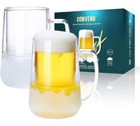 Convend Beer Mugs For Freezer,Double Wall Clear Borosilicate Glass Beer Mug with Handle,Ice Cup for Beer,Milk and Juice-16 Oz Capacity, Set of 2