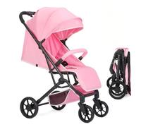 Convenience Baby Stroller - Lightweight & Compact Travel Umbrella Stroller, Quick One-Hand Fold, Lockable Rear Wheels, Adjustable Canopy, 5-Point Safety Harness & Shopping Basket (Pink)
