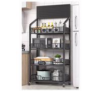 Convenience Store Shelves With Wheel, 3/ 4/ 5 Tier Supermarket Snacks Metal Storage Stand Portable Concession Stand Organizer Holder Modern Shelves Storage Display ( Color : Black-4 tier , Size : L-60