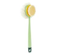Convenient 2-in-1 Bath Scrubber & Back Brush, Shower Back Brush with Long Handle, Exfoliating Shower Ball, Soft Bristles, Double Sided Bath Brush, Back Cleaner for Shower for Wet or Dry (Green, A)