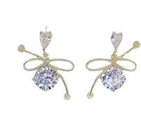 Convenient and attractiveWomens Trendy Earrings Bow Zircon Long Earrings Temperament Super Fairy Net Red Niches Cold Wind Stud Earrings