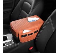 Convenient Car Armrest Cushion with Internal Storage and External Tissue Holder for Improved Cabin Functionality (Brown)