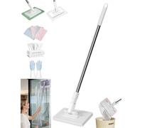 Convenient Cloth Changing Mini Mop, Disposable Dust Mop with 4 Reusable Cloths, 28/37in Long Handle Retractable Gap Dust Cleaner, Wet and Dry Mopping Sweeper Stick with Locking Head (White, 37 in)