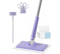 Convenient Cloth Changing Mini Mop, No Wash Mop with Push-Pull Handle Design, Hands Free Mini Sweeper Mops, No-Touch Dirty Cleaning Flat Dust Mops for Small Spills, Tight Spaces, Pet Messes (Purple)