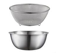 Convenient Stainless Steel Mixing Bowl Paired with Net Strainer for Managing Wet Ingredients Such as Beans Rice Noodles and Veggies (24CM)