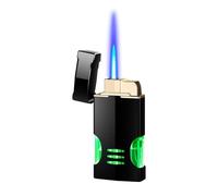 Convenient transparent air window jet torch lighter, windproof jet flame, classic flip lighter, gift for men (no butane)(Black)