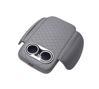 Conveniently Designed Car Armrest Cushion with 2 Integrated Cup Holders and Side Storage Pouch (Grey)