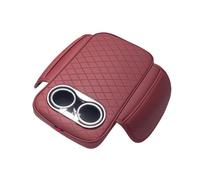 Conveniently Designed Car Armrest Cushion with 2 Integrated Cup Holders and Side Storage Pouch (Red)