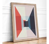 Convergence in Red Minimalist Framed Wall Art Print A3 (42×29.7cm) Oak,
