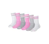 Converse 6-Pack Striped Logo Crew Socks For Kids In Pink, Size 9-11