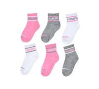 Converse 6-Pack Striped Logo Quarter Socks For Kids In Pink, Size 4-5
