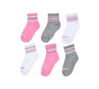Converse 6-Pack Striped Logo Quarter Socks For Kids In Pink, Size 7-9