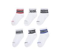 Converse 6-Pack Striped Logo Quarter Socks For Kids In White, Size 4-5
