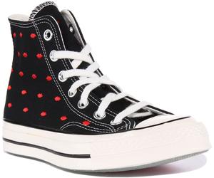Converse A01600C Chuck 70S Hi Embroidered Lips Trainer In Black Red Size UK 3- 8