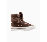 Converse Chuck Taylor All Star Fold-Over Lift Platform Xhi Faux Fur High-Top Shoe Suede For Women In Brown, Size 6.5