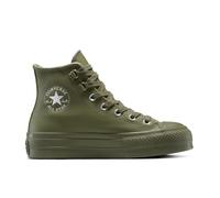 Converse Chuck Taylor All Star Lift Platform Leather High-Top Shoe For Women In Green, Size 5.5