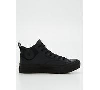 Converse Unisex Chuck Taylor All Star Malden Street Mid High Sneaker Boot Leather - Lace up Closure Style - Black, Black/Black/Black, 12 Women/10 Men