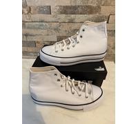 Converse CTAS Lift Wide Hi Top Platform White Black Canvas Trainers UK 8