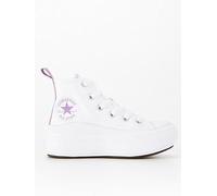 Converse Kids Girls Move Canvas Hi Top Trainers, White/Purple, Size 2 Older White/Purple