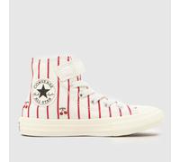 Converse White & Red All Star Hi 1V Girls Junior Trainers UK 12 (EU 30)