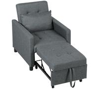 Convertible Chair Bed Blue Linen 69x84x84cm Recliner to Single Bed 120kg Pillow