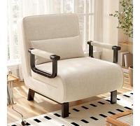 Convertible Chair Bed, Foldable 1 Seater with Sturdy Iron Frame, Padded Lazy Sofa Bed, Adjustable Backrest & Pillow, Chaise Lounger for Home & Office
