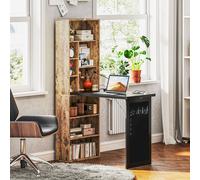 HOMCOM Folding Convertible Desk with Blackboard Multi-Function and Side Shelf - Rustic Brown, Brown