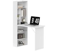 Convertible Desk White MDF Pine Wood 98x51x153cm Fold-Out Workstation with Shelf