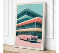 Convertible Dreams Retro Canvas Wall Art Print 24x16 (61×40.6cm) Cream,