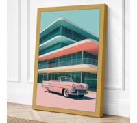 Convertible Dreams Retro Canvas Wall Art Print 24x16 (61×40.6cm) Ochre,