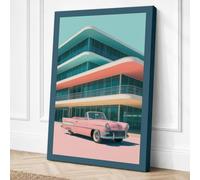Convertible Dreams Retro Canvas Wall Art Print 24x16 (61×40.6cm) Teal,