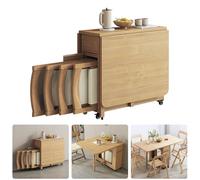 Convertible Drop-Leaf Folding Dining Table and Chairs Set with Storage, Space Saving Foldable Table for 4-6, 2 Drawers