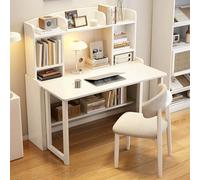 Convertible Folding Desk with Bookshelf Solid Wood 31.5" Foldable Writing Table & Storage Shelves Compact Home Office Study Desk Stylish White Design