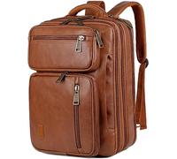 Convertible Men's Faux Leather Laptop Backpack Briefcase Hybrid 15.6 Inch Laptop Bag Work Bag Handbag Travel Backpack Hiking College Backpack for Men BC-04, brown, L, Business