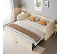Convertible Sofa Bed 90/180 x 200 cm, 2-Seater Extensible Couch with Slatted Bed Base, Multi-functional Upholstered Daybed for Teens & Adults, No Mattress Included (Beige)