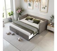 Convertible Sofa Bed 90/180 x 200 cm 2-Seater Sleeper Couch Extendable Double Bed Pull-Out Daybed Velvet Sofa No Mattress Included (Gray)