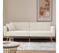Convertible Sofa Bed with Adjustable Backrest, Sherpa Fabric, Gold Legs, Loveseat with Side Storage Pockets, 176L x 64W x 75H cm, White Aosom.UK