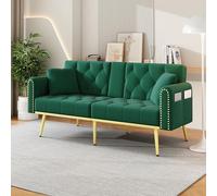 Convertible Sofa Bed with Double Folding Design, 3 Adjuble Reclining Angles, Cup Holders - Perfect for Living Room, Bedroom, Home Theater, Guest Room - Green Fabric Cover