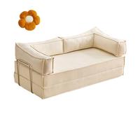 Convertible Sofa Bed with Removable Armrests, Corduroy Folding Mattress Couch for Small Spaces, Fixed Shape Sleeper Sofa for Living Room (Bianco, 150x100x75cm)