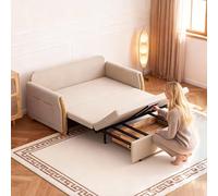 Convertible Sofa Bed with Storage, 3-in-1 Pull Out Sleeper Sofa, Linen Fabric, Carbon Steel Frame, 137cm Width
