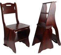 Convertible Solid Wood Ladder Chair, 4-Step Library Stool, Multi-Purpose Folding Furniture (Dark Walnut)