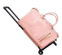 Convertible Travel Duffel Bag with Wheels, 35L Rolling Faux Leather Weekender Bag, Foldable Flight Carry On Luggage with Removable Trolley (C Roller)
