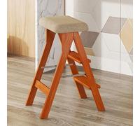Convertible Wooden Folding Ladder Stool Portable & Lightweight Max Weight 100kg Stylish Light Walnut Finish with Non Slip Pad Ideal for Home & Garden Use