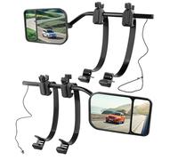 Convex Caravan Towing Mirrors, Dual Caravan Mirrors for Wing Mirror Blindspot, Universal Adjustable Towing Mirror Extensions with Clamps & Rubber Straps for Motorhome SUV RV Vans Trucks, One Pair