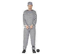 Smiffys Convict Costume, Black & White, XL - Size 46 inches-48 inches