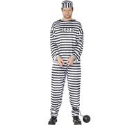 Mens Convict Fancy Dress Costume Prisoner Robber Outfit by Smiffys