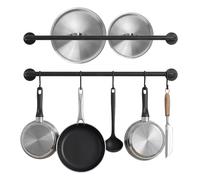 Conwithna Black Steel-made Kitchen Utensil Rack Organizer Wall-mounted Pot Pan Wall Hanger Holder For Hanging Rail with 10 S Hooks